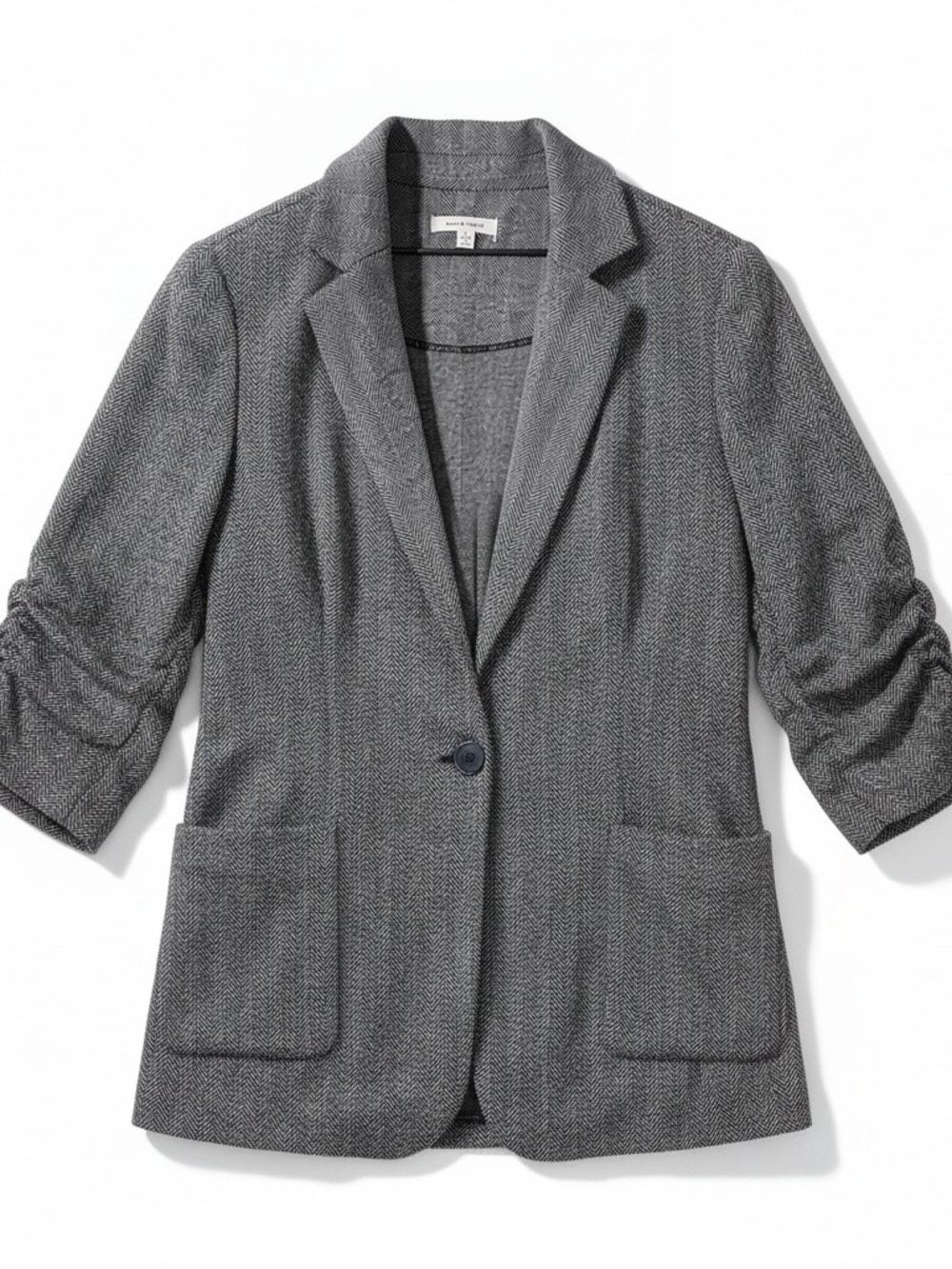 Max Studio Gray Herringbone Single-Button Relaxed Blazer Jacket